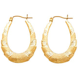 14k Yellow Gold 27mm Polished Brushed Oval Crescent Hoop Earrings With Hinge Notch Post Backing