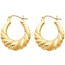 Load image into Gallery viewer, 14k Yellow Gold 25mm Polished Medium Oval Ribbed Brushed Hoop Earrings