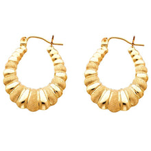 Load image into Gallery viewer, 14k Yellow Gold 23mm Polished Medium Crescent Ribbed Brushed Hoop Earrings