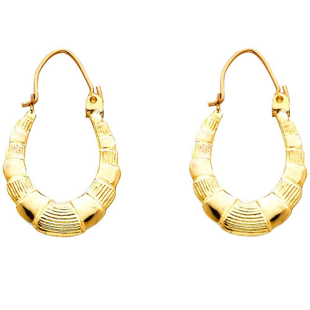 14k Yellow Gold 15mm Polished Small Ribbed Oval Hoop Earrings