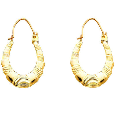 14k Yellow Gold 15mm Polished Small Ribbed Oval Hoop Earrings