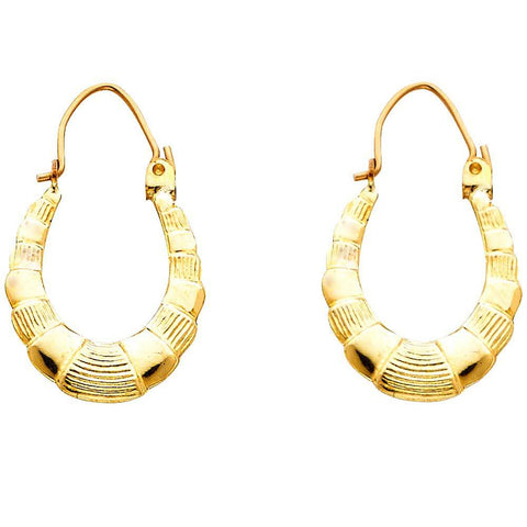 14k Yellow Gold 15mm Polished Small Ribbed Oval Hoop Earrings