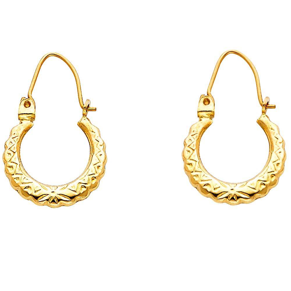 14k Yellow Gold 15mm Polished Small Zigzag Diamond Cut Hoop Earrings