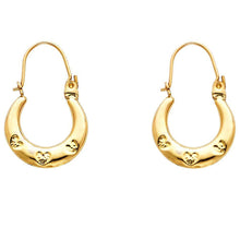 Load image into Gallery viewer, 14k Yellow Gold 14mm Small High Polished With Hearts Hoop Earrings
