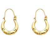 14k Yellow Gold 14mm Small High Polished With Hearts Hoop Earrings