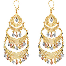 Load image into Gallery viewer, 14K Tri Color Gold 36mm DC Chandelier Hanging Earrings