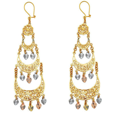 14K Tri Color Gold 36mm DC Chandelier Hanging Earrings