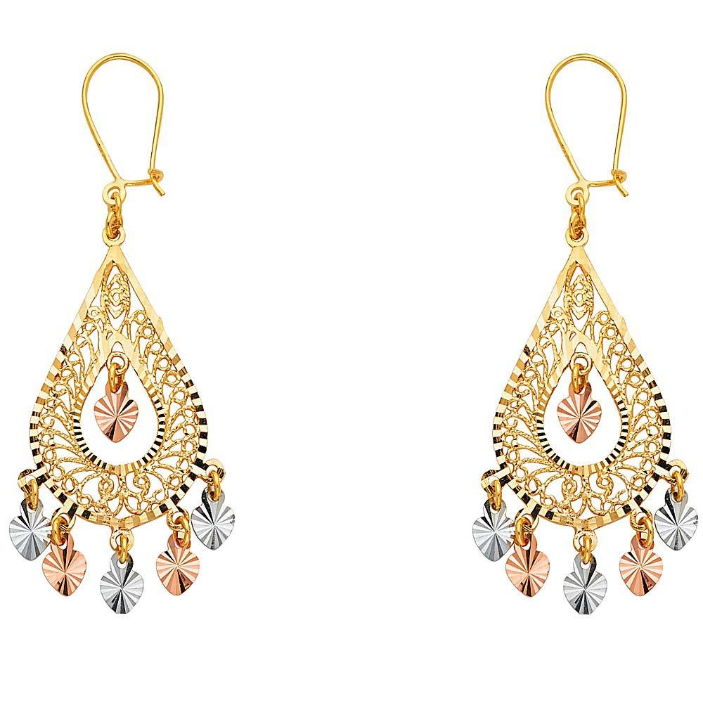 14K Tri Color Gold 17mm DC Chandelier Hanging Earrings