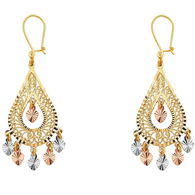 14K Tri Color Gold 17mm DC Chandelier Hanging Earrings