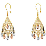 14K Tri Color Gold 17mm DC Chandelier Hanging Earrings