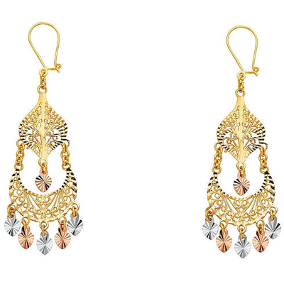 14K Tri Color Gold 17mm DC Chandelier Hanging Earrings