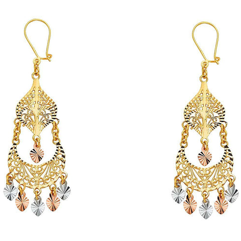 14K Tri Color Gold 17mm DC Chandelier Hanging Earrings