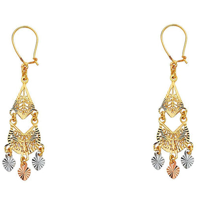 14K Tri Color Gold 11mm DC Chandelier Hanging Earrings