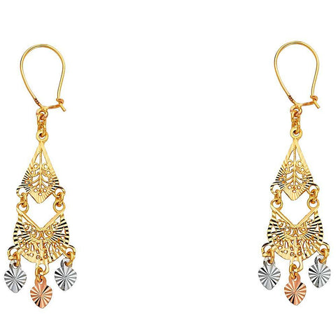 14K Tri Color Gold 11mm DC Chandelier Hanging Earrings