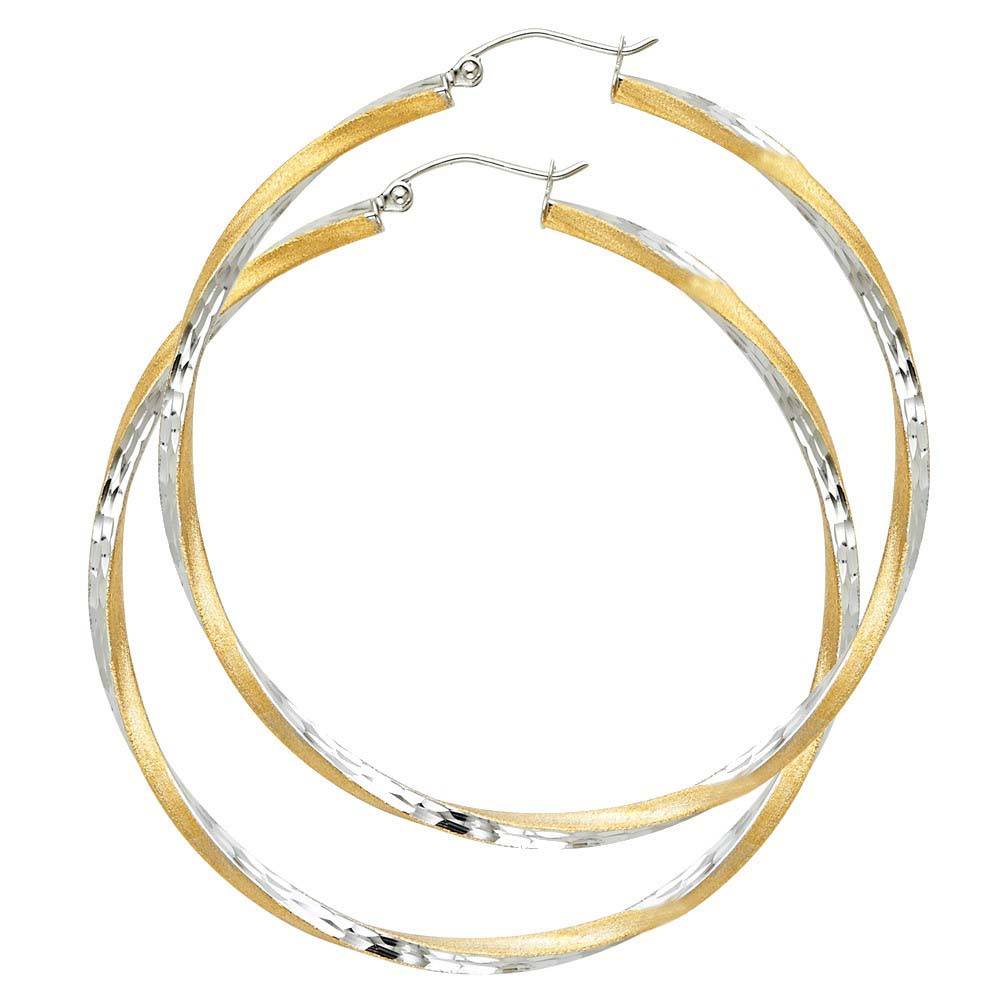 14K Two Tone Gold 2.6mm DC Satin Hoop Earrings