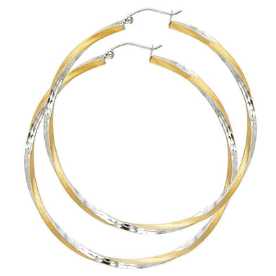 14K Two Tone Gold 2.6mm DC Satin Hoop Earrings