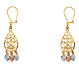 14K Tri Color Gold 11mm DC Chandelier Hanging Earrings
