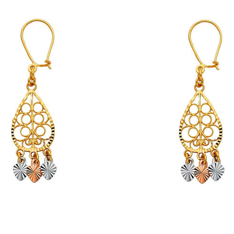 14K Tri Color Gold 11mm DC Chandelier Hanging Earrings