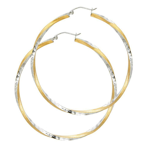 14K Two Tone Gold 2.6mm DC Satin Hoop Earrings