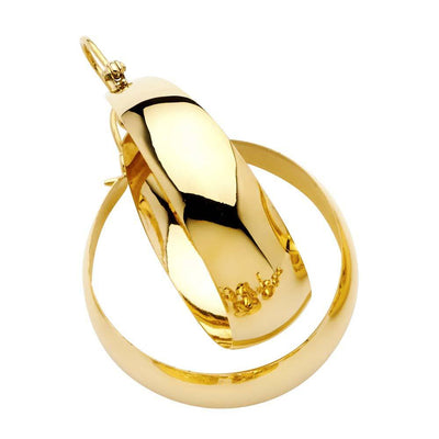 14K Yellow Gold Plain Graduated Hoop Earrings