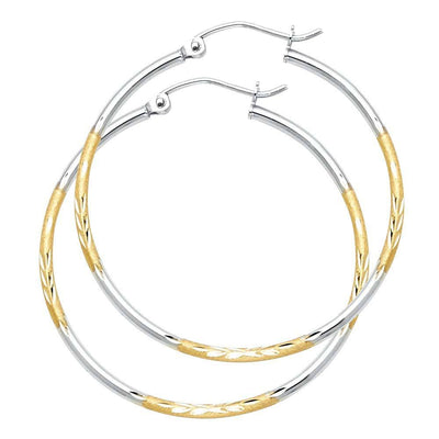 14K Two Tone Gold DC Hoop Earrings