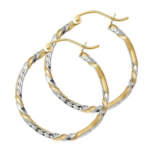 Load image into Gallery viewer, 14K Two Tone Gold Curled Hoop Earrings