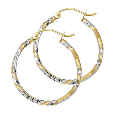 14K Two Tone Gold Curled Hoop Earrings
