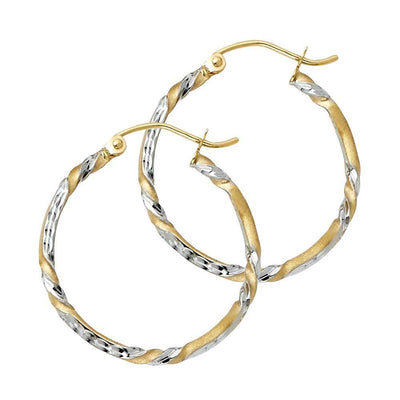 14K Two Tone Gold Curled Hoop Earrings