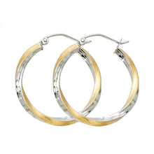 Load image into Gallery viewer, 14K Two Tone Gold 2.6mm DC Satin Hoop Earrings