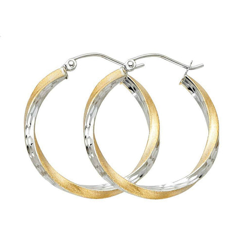14K Two Tone Gold 2.6mm DC Satin Hoop Earrings