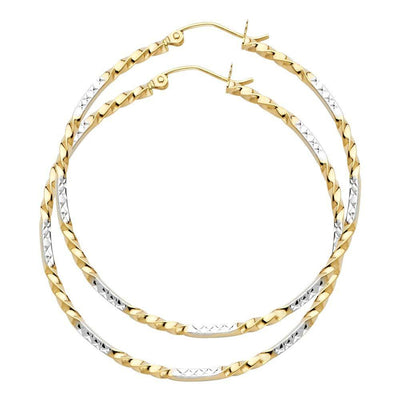 14K Two Tone Curled Hoop Earrings