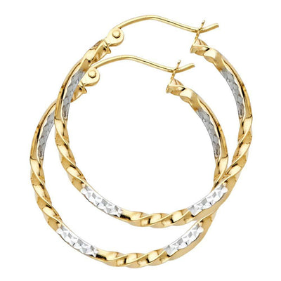 14K Two Tone Curled Hoop Earrings