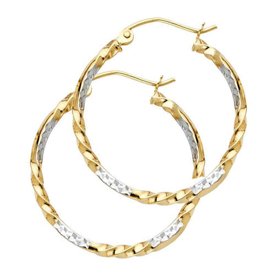14K Two Tone Curled Hoop Earrings