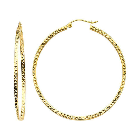 14K Yellow Gold Full DC Hollow Square Tube Hoop Earrings