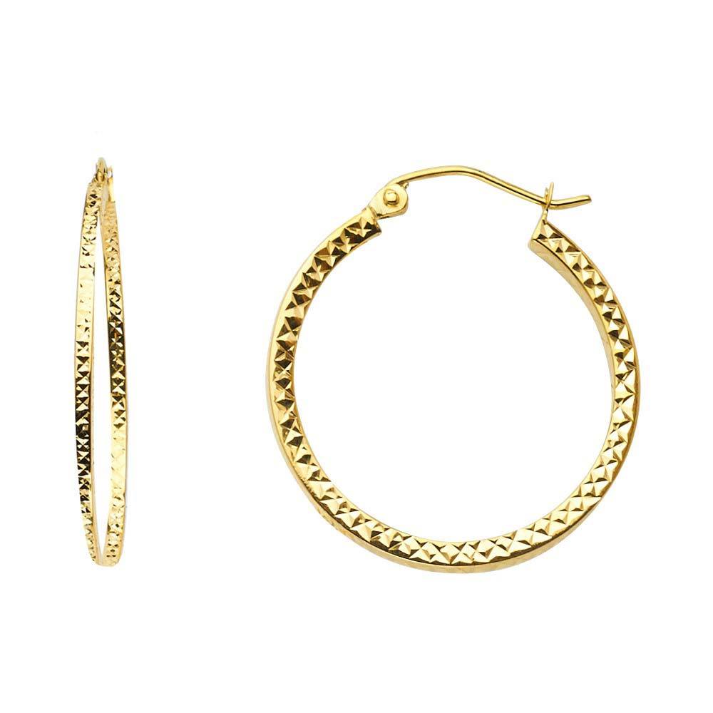 14K Yellow Gold Full DC Hollow Square Tube Hoop Earrings