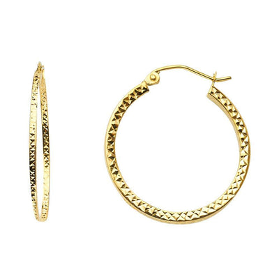 14K Yellow Gold Full DC Hollow Square Tube Hoop Earrings