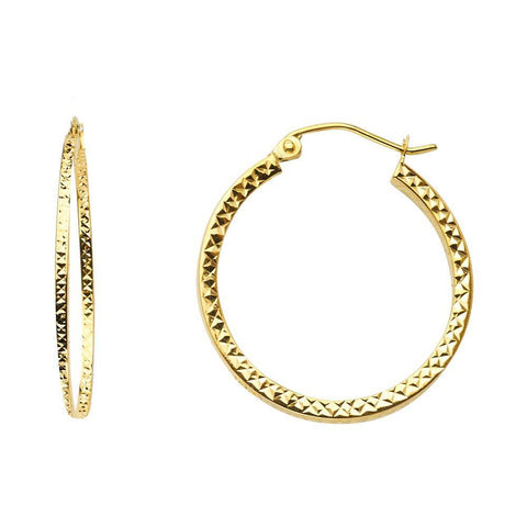 14K Yellow Gold Full DC Hollow Square Tube Hoop Earrings