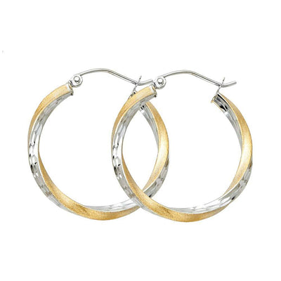 14K Two Tone Gold 2.6mm DC Satin Hoop Earrings