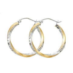 14K Two Tone Gold 2.6mm DC Satin Hoop Earrings