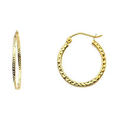 14K Yellow Gold Full DC Hollow Square Tube Hoop Earrings