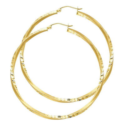 14K Yellow Gold 2.6mm DC Satin Hoop Earrings