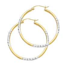 Load image into Gallery viewer, 14k Two Tone Gold 2mm Polished Medium Rounded Diamond Cut Hoop Earrings