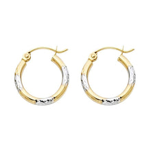 Load image into Gallery viewer, 14k Two Tone Gold 2mm Petite Rounded Diamond Cut Hoop Earrings