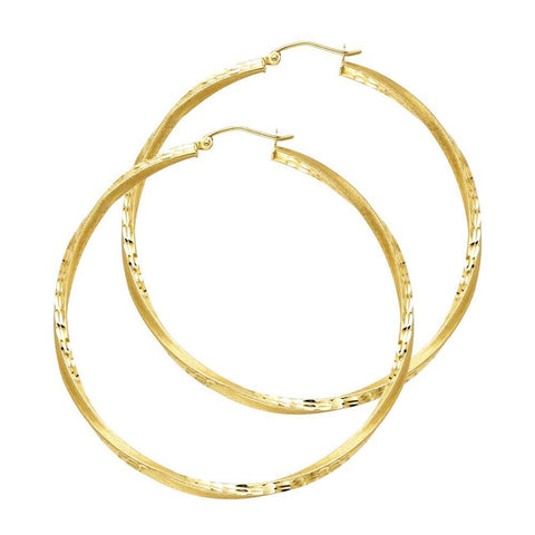 14K Yellow Gold 2.6mm DC Satin Hoop Earrings