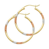 14k Tri Color Gold 1.5mm Polished Medium Rounded Satin Smooth Hoop Earrings