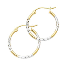 Load image into Gallery viewer, 14k Two Tone Gold 1.5mm Medium Rounded Diamond Cut Polished Hoop Earrings