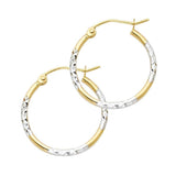 14k Two Tone Gold 1.5mm Medium Rounded Diamond Cut Polished Hoop Earrings