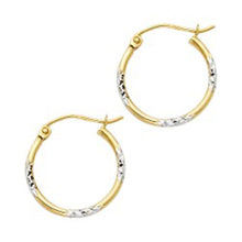 Load image into Gallery viewer, 14k Two Tone Gold 1.5mm Petite Rounded Diamond Cut Polished Hoop Earrings