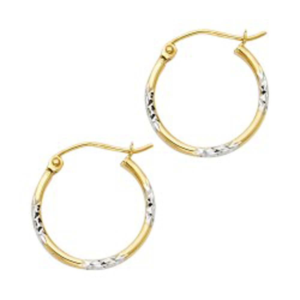 14k Two Tone Gold 1.5mm Petite Rounded Diamond Cut Polished Hoop Earrings