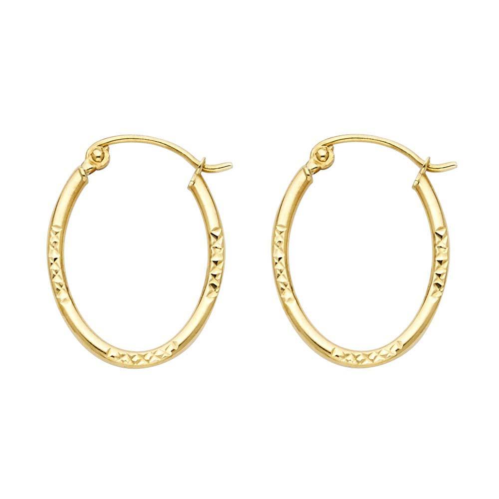 14k Yellow Gold 15mm Polished Small Oval Crisscross Diamond Cut Hoop Earrings